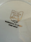 +* Vintage 1940s Sebring Golden Ware Indian Tree Set/4 7” Salad/Dessert Plates 22 Carat Gold Rim