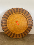 +* Round Basket Tray Woven Rattan with Chicken Design Farmhouse