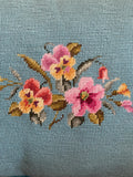 + Needlepoint Accent Pillow Yellow & Pink Pansies on Aqua
