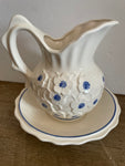 + Vintage ENESCO Japan Small Pitcher and Bowl Blue & White Pressed Flowers