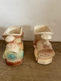 + Vintage Ceramic CHOO CHOO Train Planters Japan Pair/Set of 2