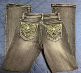 +* Womens Juniors Sz 3 Fire and Rain Faded Black Jeans Embellished Wing Pockets Boot Cut