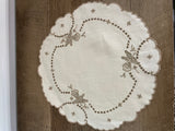 💥[Measure] €* Set/2 Vintage ??” Ivory Cotton Round Doilies Trimmed in Brown