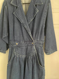 Vintage Women’s Juniors Denim Jean Jumpsuit Romper Coveralls 3/4 Sleeve Sz 11/12