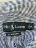 Mens Ralph Lauren Polo Logo Classic Fit Medium Blue Mini Plaid Cotton Button Down Long Sleeve