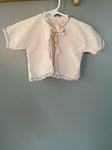 € Vintage Light Pink Infant Baby Dressing Gown Bed Jacket Satiny Polyester w/ Lace & Embroidery
