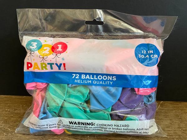 NEW Lot/72 12”Latex Helium Balloons Mixed Primary Colors by 321 Party!