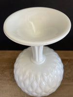 <€€ Vintage Indiana Large 9” H White Milk Glass Compote Candy Bowl Quilted Diamond Star