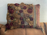 +* Borgata Rectangular 17” x 13” Pillow Beaded Raised Velour & Satiny Flower Petals Zipper Closure Beaded Fringe