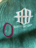 +* Vintage Men’s Harley Davidson Bath Robe One Size Hunter Green Embroidered Logo Biker Y2K