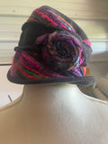 +* Womens/Juniors Black Felt Cloche Bucket Winter Hat Trimmed in Bright Colored Yarn One Size