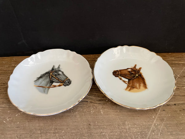 a** Ceramic Trinket Dishes Decorative Decor Horse Head Set/2 Japan 4” Diam