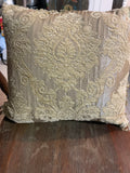 +* Square 16” Raised Velour Damask Design on Satiny Pillow Beige Zipper Closure Beaded Fringe