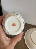 + Vintage ENESCO Japan Small Pitcher and Bowl Blue & White Pressed Flowers