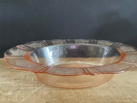 a** Vintage Peach Round Depression Glass Serving Bowl Etched 11”x 8”