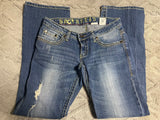 ** Womens/Juniors Southern Thread Size 29 Regular Blue Boot Cut Flare Distressed Low Rise