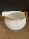 + Vintage Pfeiffer & Lowenstein Schlackenwerth Austria Empire II White China Gold Rim SUGAR BOWL w/Lid & CREAMER 1940s