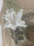 +* Womens Basic Editions XL Tank Top Beige with Flowers Dipped in Silver Glitter Cotton
