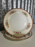 <€€ Vintage 1940s Diamond China ROSLYN Floral Pattern Set/2 9” Dinner Plates Japan Gold Rim