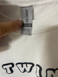 +* Womens Juniors Medium Graphic White Sweatshirt “Twin” in Black by Gildan Heavy Blend