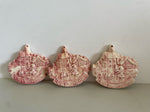 * Set of 3 Vintage 3” “Seasons Greeting” Pink Ceramic Ornaments