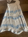 ** Vintage KITCHEN Hand Crocheted White and Blue Half Apron