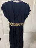 +* Y2K Junior’s Medium Black  Short Dress With Sewn in Gold Belt Scoop Neck Wrap Skirt
