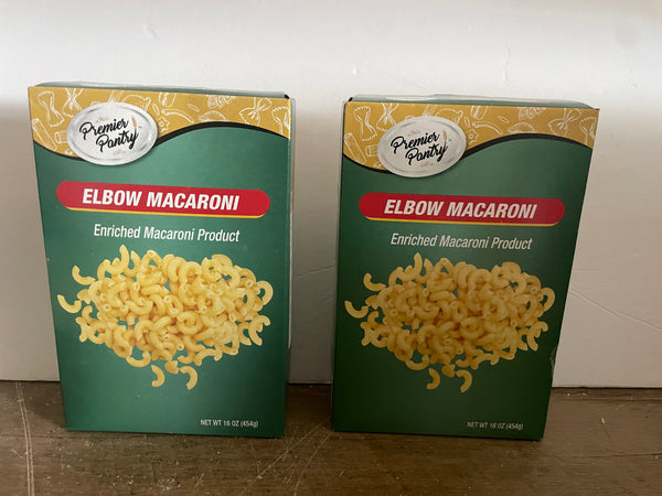 <€€ Lot/2 Premier Pantry Elbow Macaroni Pasta 2-16oz Boxes Best used by 04/2026