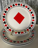 € Set/12 3 each of 4 Designs, Card Suits-Hearts, Diamonds, Spades & Clubs 7.5” Dessert Plates