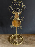 a** Christmas Faux Stain Glass Reindeer on Gold Pedestal Stand Holiday