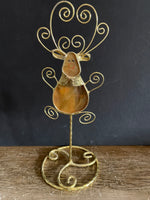 a** Christmas Faux Stain Glass Reindeer on Gold Pedestal Stand Holiday