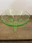 a** [glow?] WN€* Vintage Light Green Depression Glass Candy Candle Dish 3” H Footed Uranium Glow