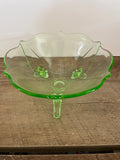 [glow?] WN€* Vintage Light Green Depression Glass Candy Candle Dish 3” H Footed Uranium Glow
