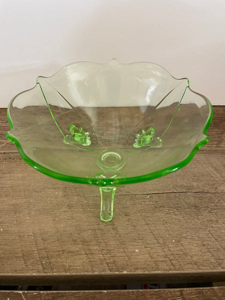 [glow?] WN€* Vintage Light Green Depression Glass Candy Candle Dish 3” H Footed Uranium Glow