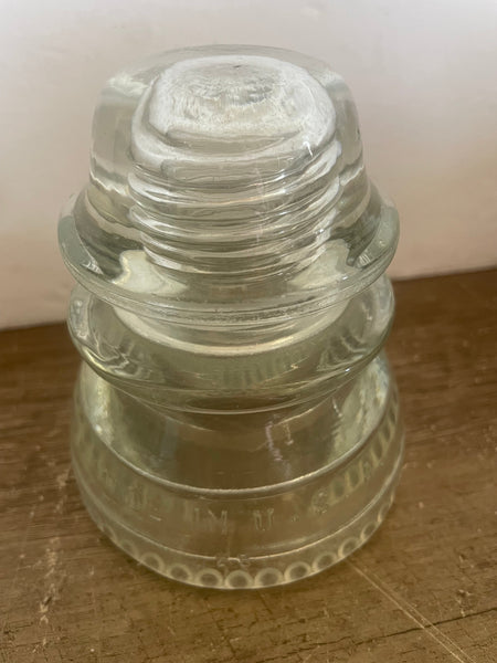 <€€ Clear Vintage Glass Telephone Pole Insulator #25 Made in USA Beaded