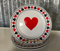 € Set/12 3 each of 4 Designs, Card Suits-Hearts, Diamonds, Spades & Clubs 7.5” Dessert Plates