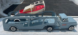 + Vintage 1960s BUDDY L Pressed Steel Marine Boat Transport Hauler with Original Boat