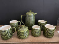 Rare Vintage 9 Piece Tea Pot Set by Joseph Magnin Green Rope Design Japan