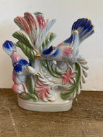 <€€ Vintage Gold Tipped Blue Birds Pink Green Bud Vase Vessel Porcelain