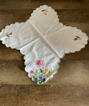 <€€ White Table Cover Doilie with Multi Colored Appliqués Cotton