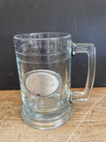 [L] * Big Clear Glass BEER MUG Silver Plaque THIS BUD IS FOR THE BIG BOSS Placard