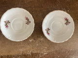 +* Set/2 4.25” White Tea Cup Saucers With Pink Rose Buds & Gold Rim Unbranded