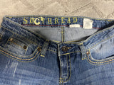 ** Womens/Juniors Southern Thread Size 29 Regular Blue Boot Cut Flare Distressed Low Rise