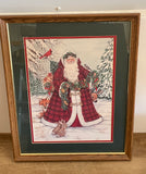 € Nadine Harper Wood Framed & Matted Santa & Forest Animals Art 1991 17.5” W x 23” H