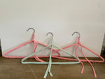 * Set/3 Vintage 16” Nylon Covered Metal Clothes Hangers  2-Pink, 1 Green