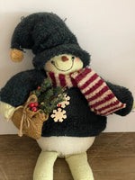 a** Stuffed Christmas Snowman w/ Satchel of Berries Shelf Sitter Holiday Christmas