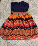 +* Womens/Juniors Small XHILARATION Orange & Blue Chevron Print Strapless Dress