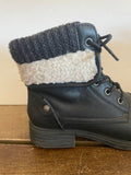 Womens/Juniors Black Ankle Lace Up WINTER BOOTS Sz 6 UK Sz 4 Faux Lambswool