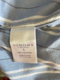 Mens Sonoma Life Style Large White/Black Stripe on Blue Button Down Cotton Long Sleeve Shirt