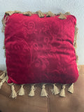+* Square 19” Royal Red with Gold Trim and Tassels Velour Velvety Pillow